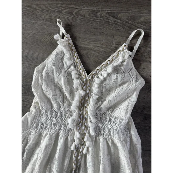 Boho Lace Hi Low Maxi Dress Ivory Cottagecore Romantic Festival EUC No Tags - Picture 5 of 11